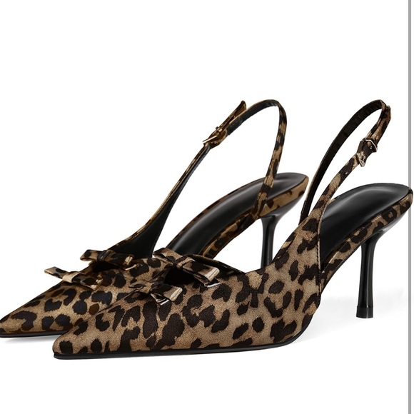 Womens Pointed Toe Pumps Slingback Bow Stiletto Heels Closed Toe Heeled Sandals - Picture 5 of 8